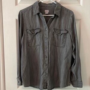 Gray Button-Up Denim Shirt